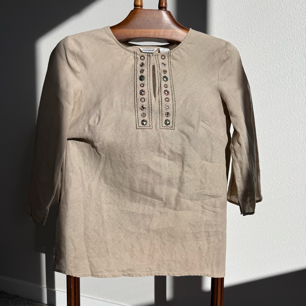 Richard Malcolm 100% Linen Embellished Boho Top | Size 6